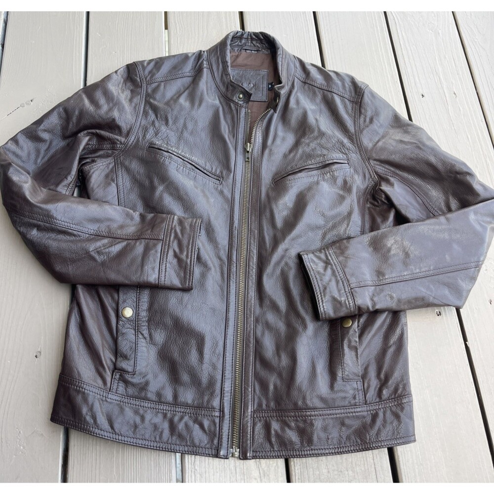 ASOS Women's Brown Leather Motorcycle Jacket Zippers Snap Pockets Size Small